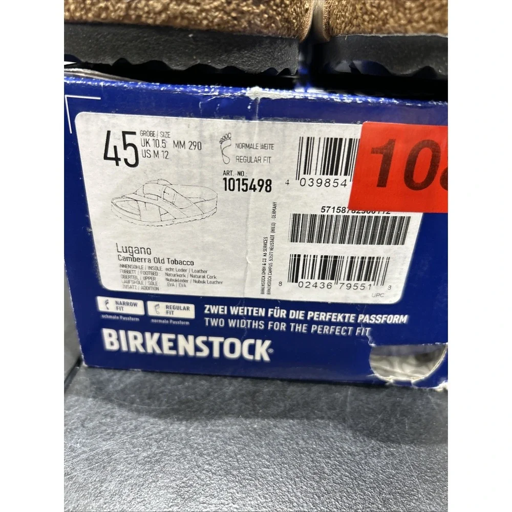 Birkenstock Lugano Nubuck Leather Tobacco EU 45 US M 12 Mens